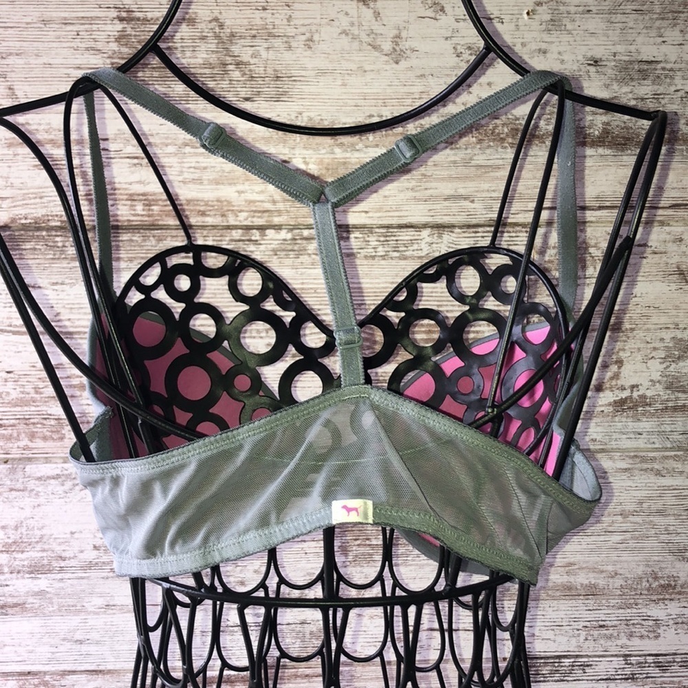 Victoria’s Secret PINK bra size 34C racer back style purplish gray mesh … - Picture 3 of 5